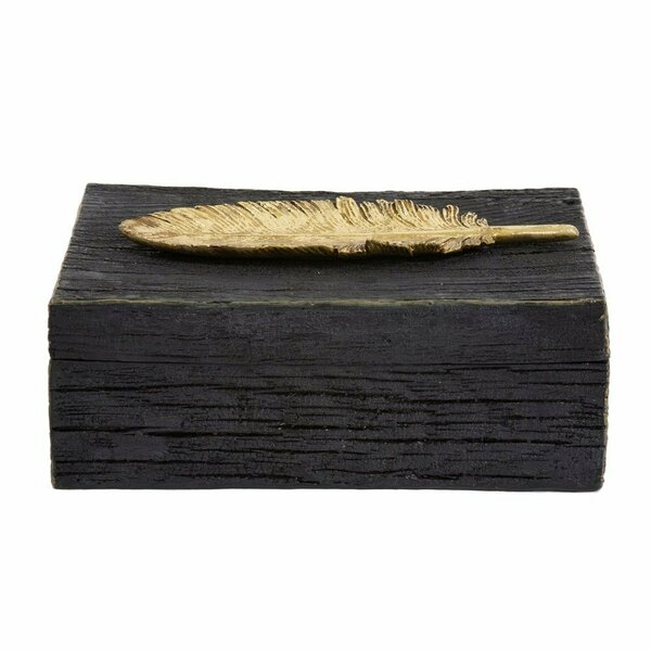 Howard Elliott Rustic Faux Wood Box With Gold Feather Accent 12194